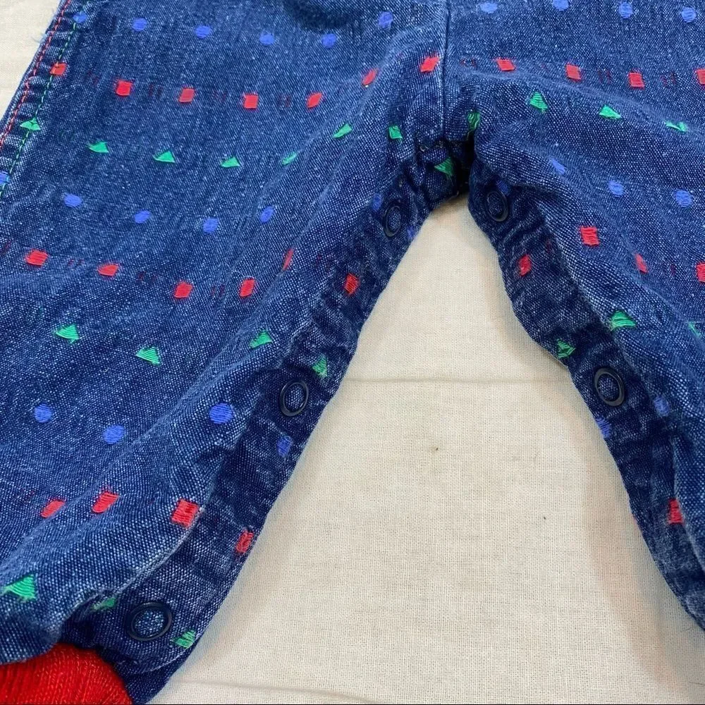 Vintage embroidered Osh Kosh Denim Bib Overalls Size 6/9 Months Union Made in US